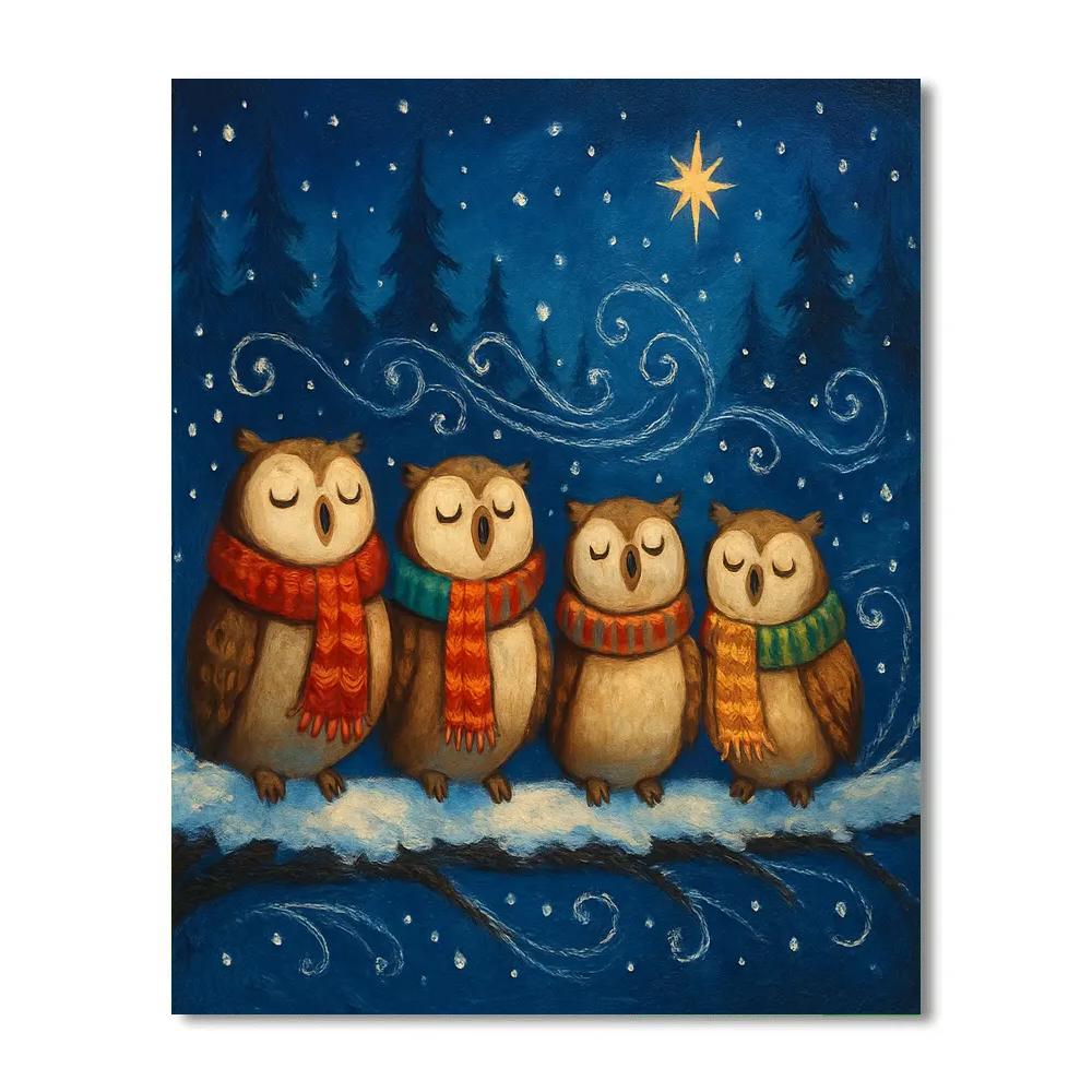 Starlit Choir Of Winter Owls Number painting