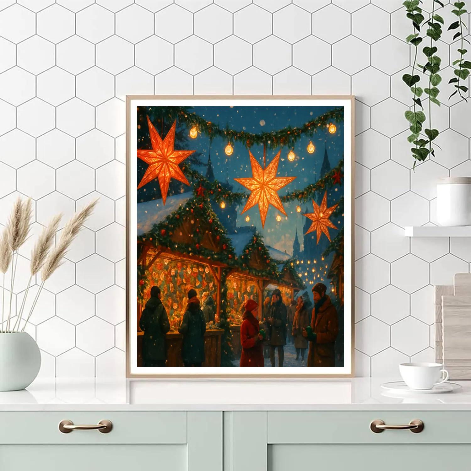 Christmas Market Under Paper Stars Paint by numbers art