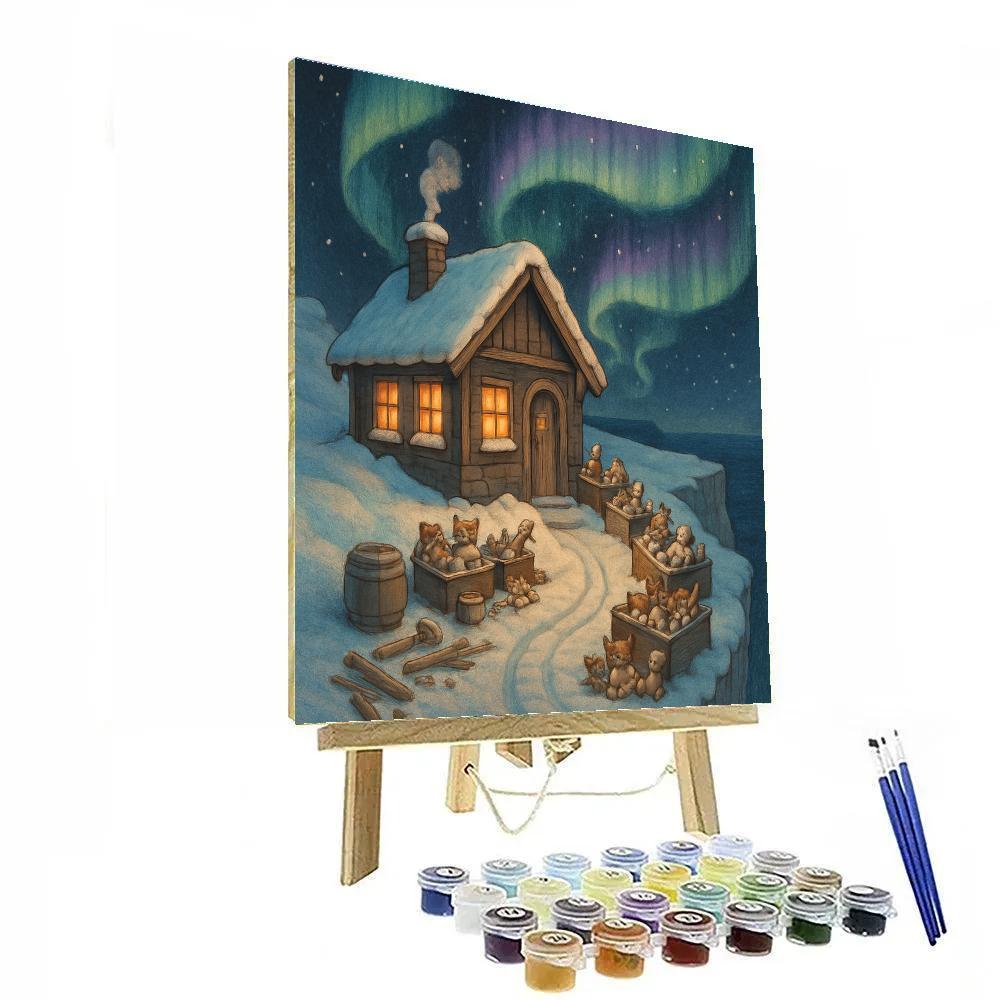 Northern Lights Over Toy Workshop painting number kit