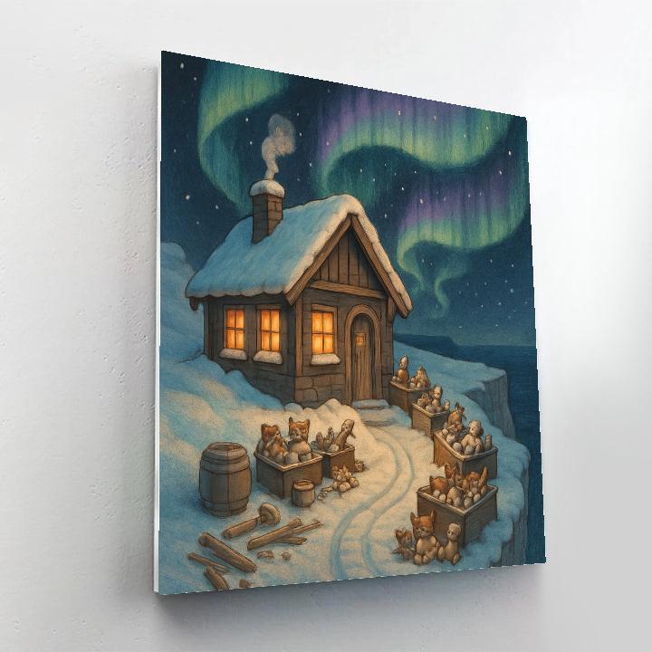 Northern Lights Over Toy Workshop painting number kit