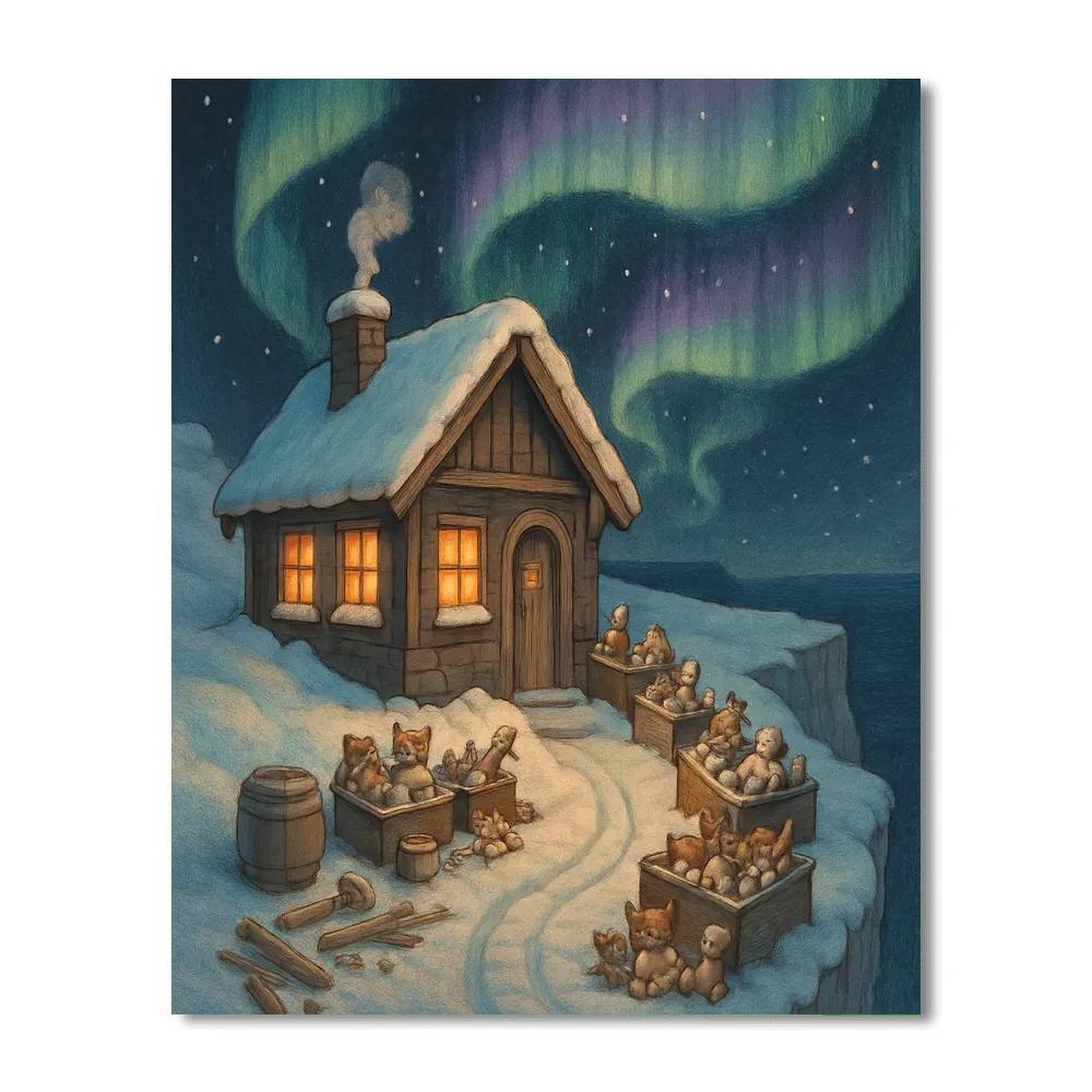 Northern Lights Over Toy Workshop painting number kit