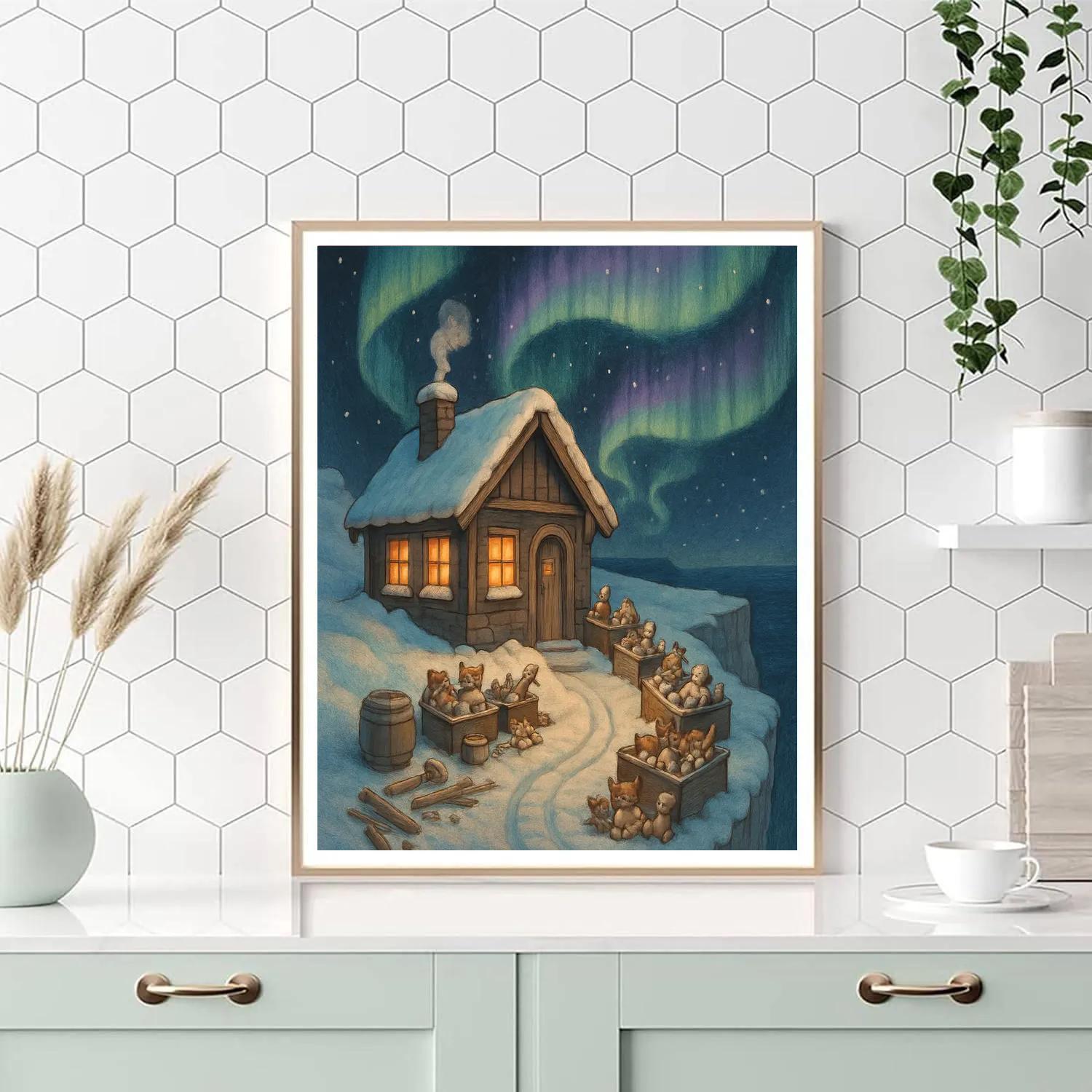 Northern Lights Over Toy Workshop painting number kit