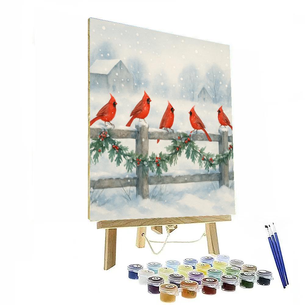 Cardinals On The Holly Fence paint by number