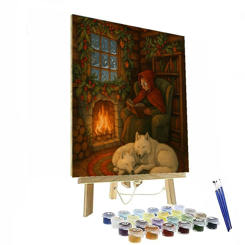 Fireplace Storytime With Winter Wolves Number painting