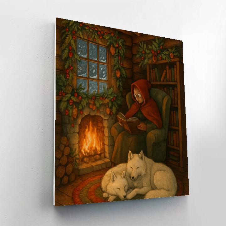 Fireplace Storytime With Winter Wolves Number painting