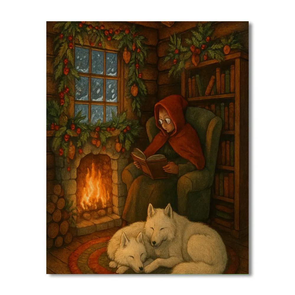 Fireplace Storytime With Winter Wolves Number painting