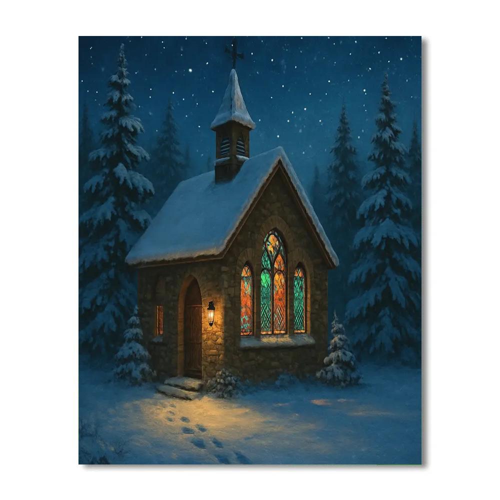 Silent Night Over Frozen Chapel Numbered painting kits