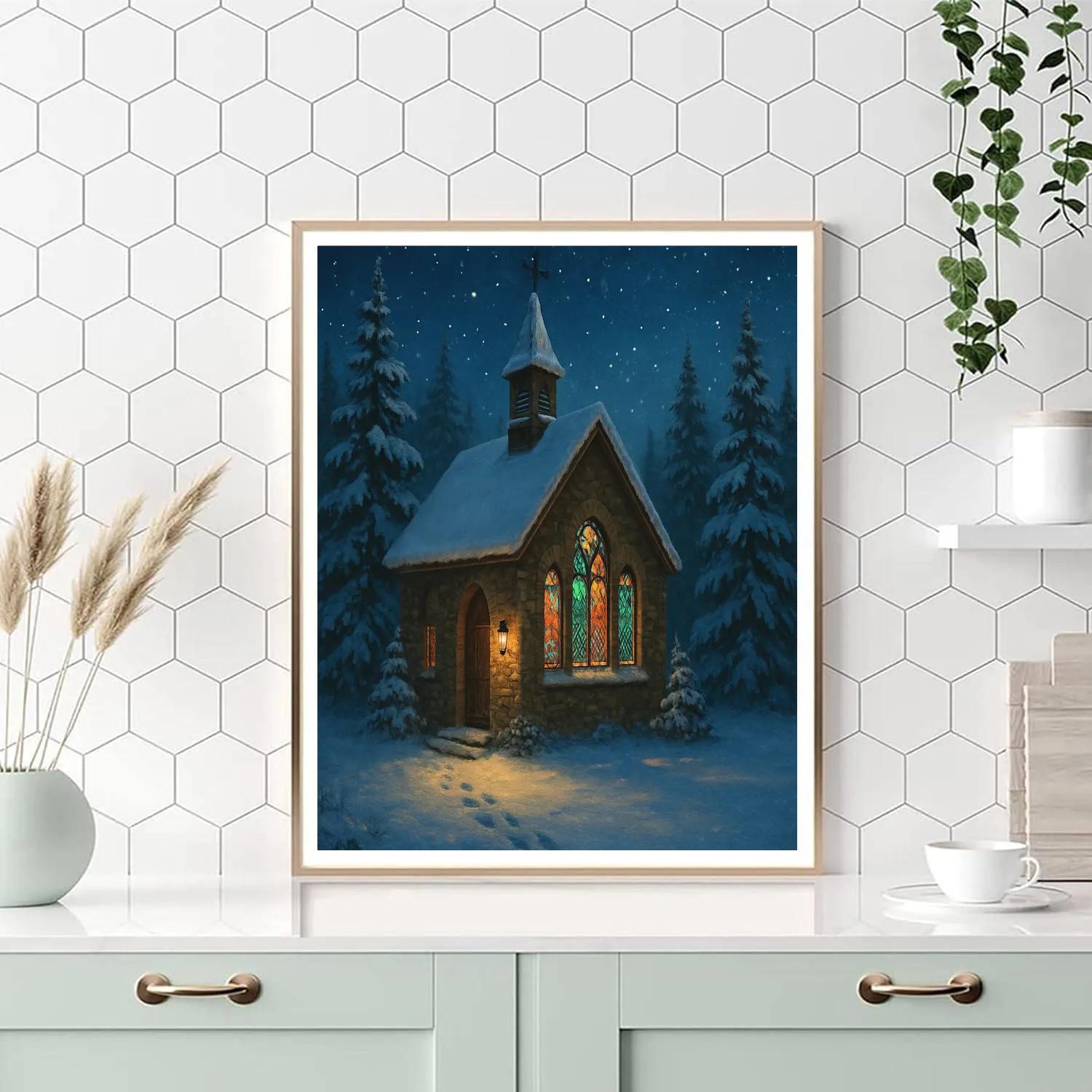 Silent Night Over Frozen Chapel Numbered painting kits