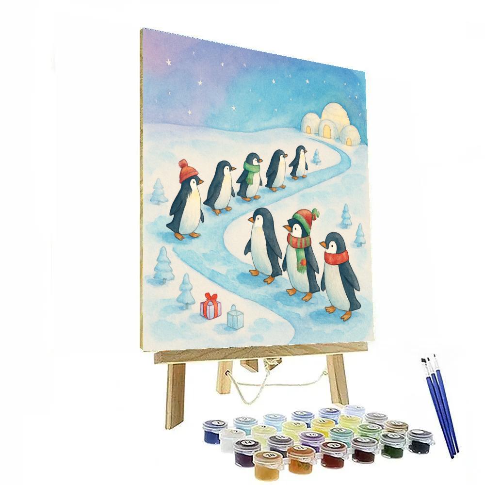 Penguin Parade On The Ice Path Paint by numbers kits