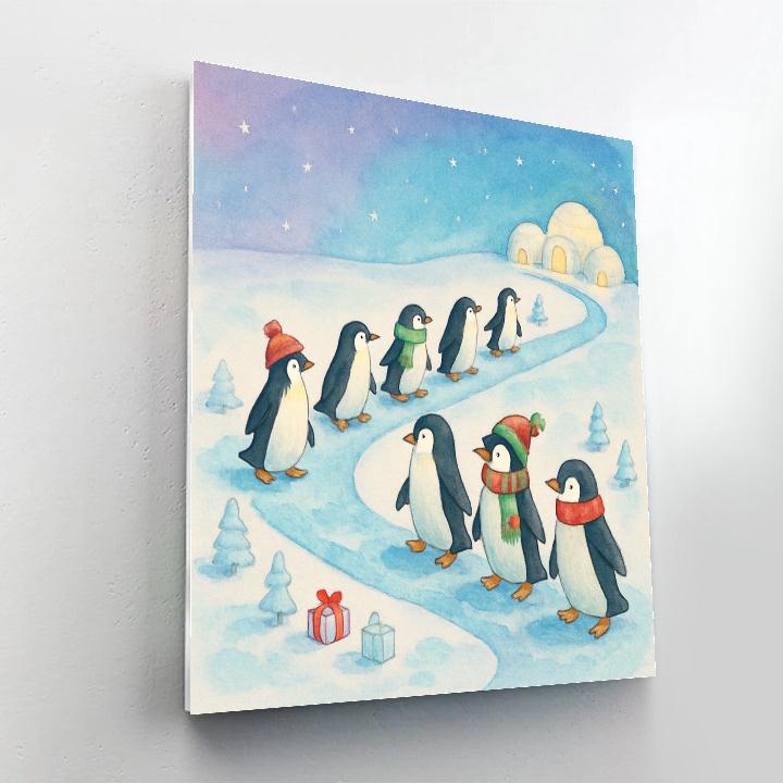Penguin Parade On The Ice Path Paint by numbers kits