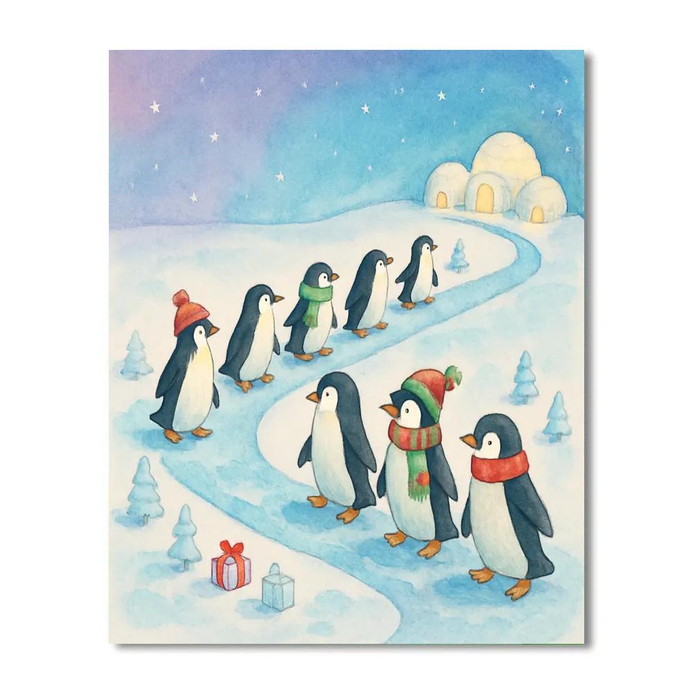Penguin Parade On The Ice Path Paint by numbers kits