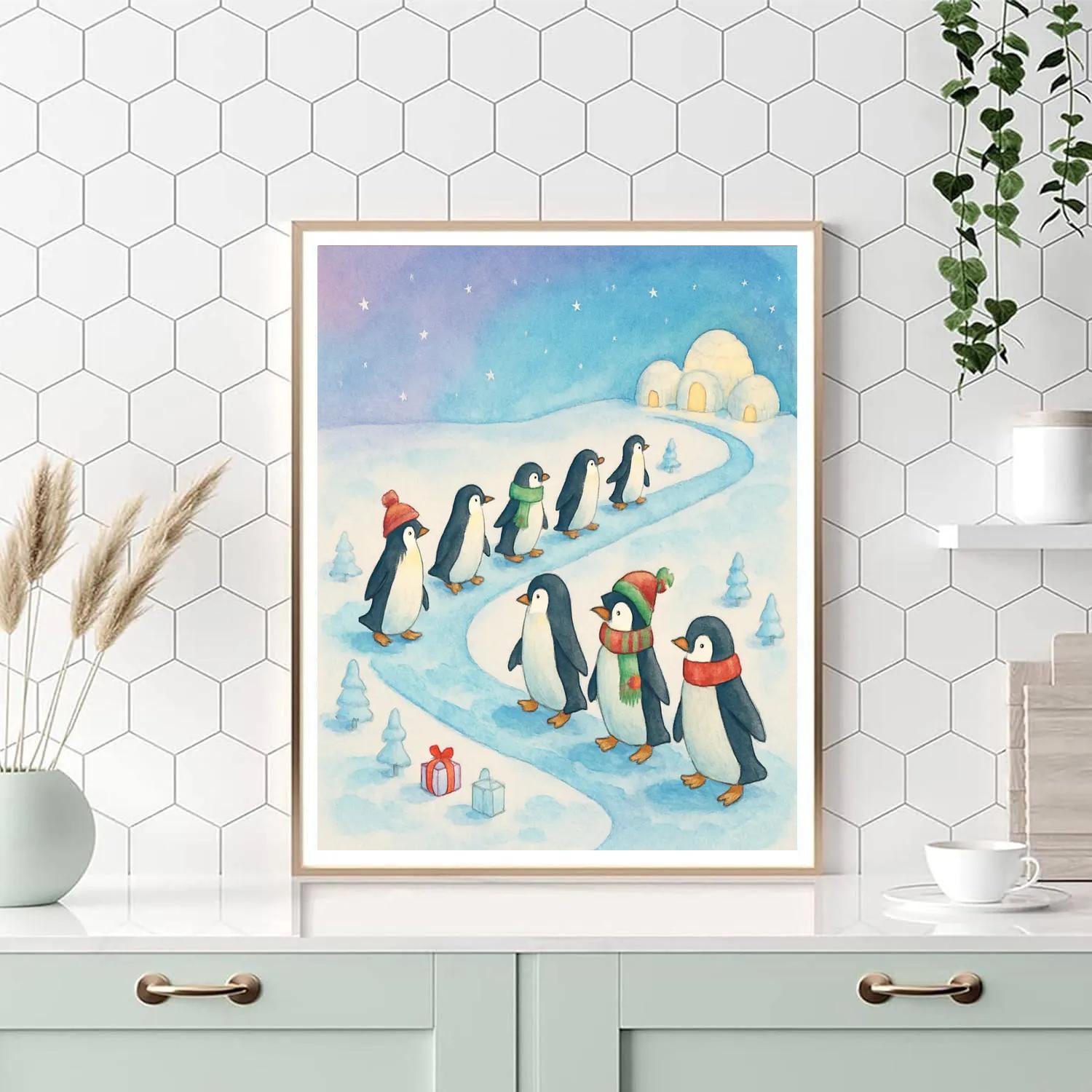 Penguin Parade On The Ice Path Paint by numbers kits