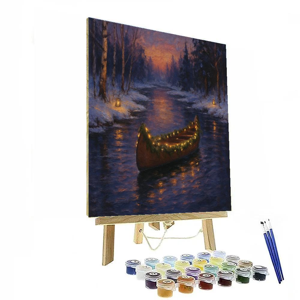 Christmas Canoe On Quiet River paint by color