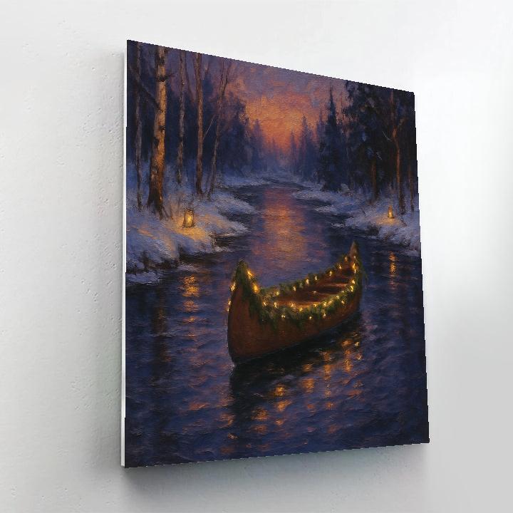 Christmas Canoe On Quiet River paint by color