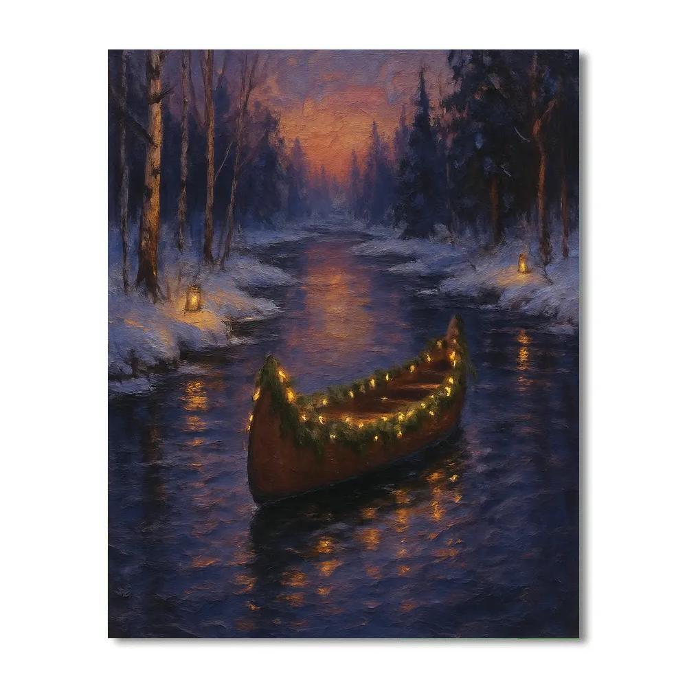 Christmas Canoe On Quiet River paint by color