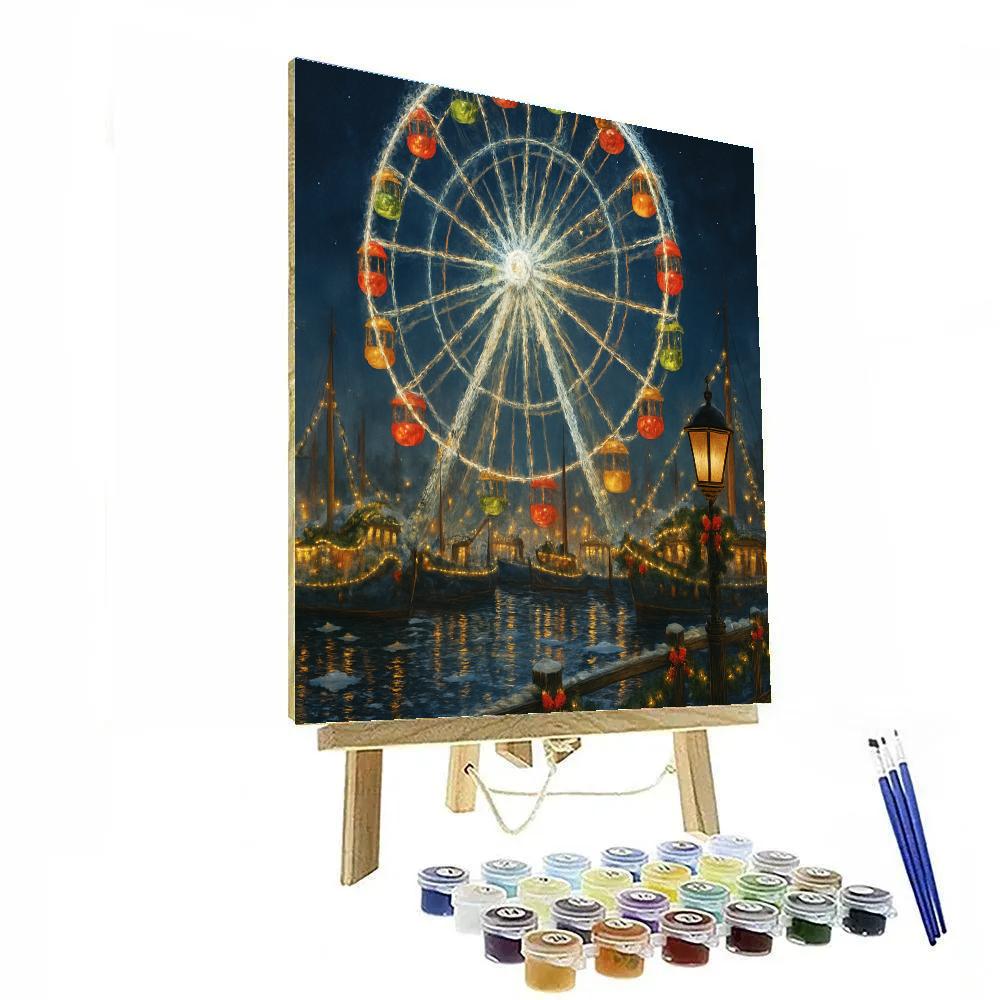 Frosty Ferris Wheel Over Harbor Lights paint by numbers