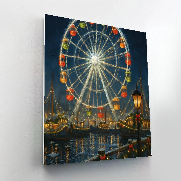 Frosty Ferris Wheel Over Harbor Lights paint by numbers