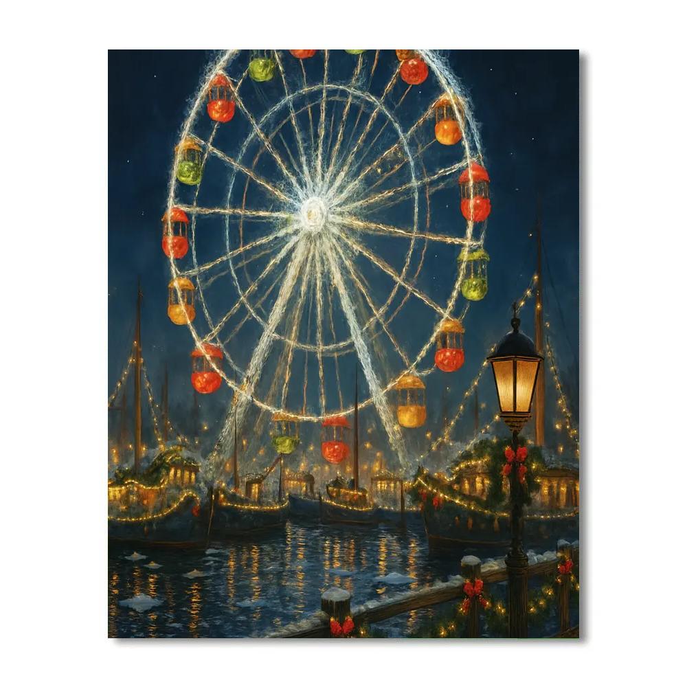 Frosty Ferris Wheel Over Harbor Lights paint by numbers