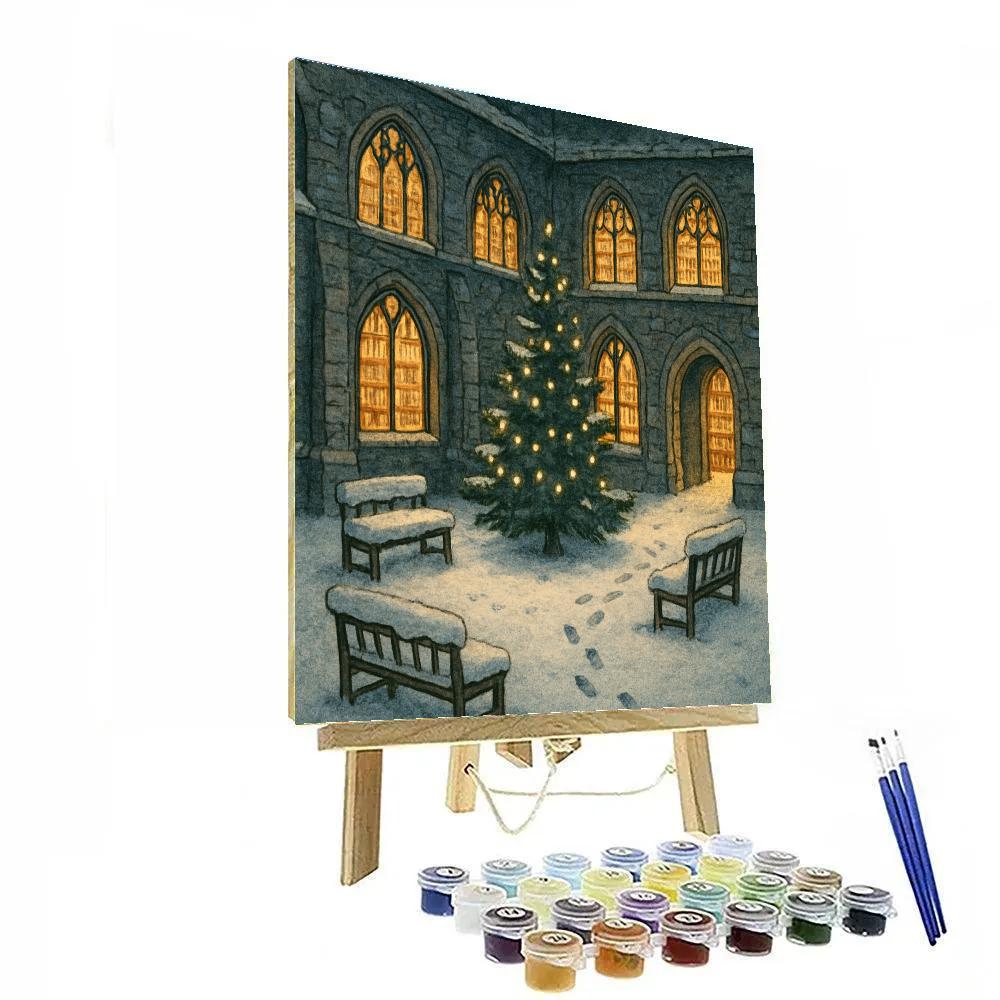 Secret Snowy Library Courtyard Paint by numbers art