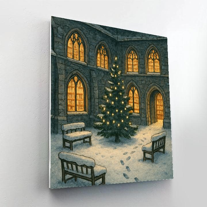 Secret Snowy Library Courtyard Paint by numbers art