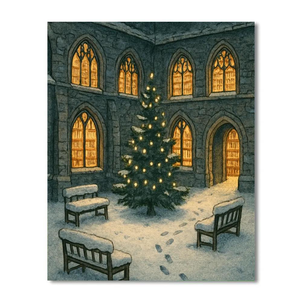 Secret Snowy Library Courtyard Paint by numbers art