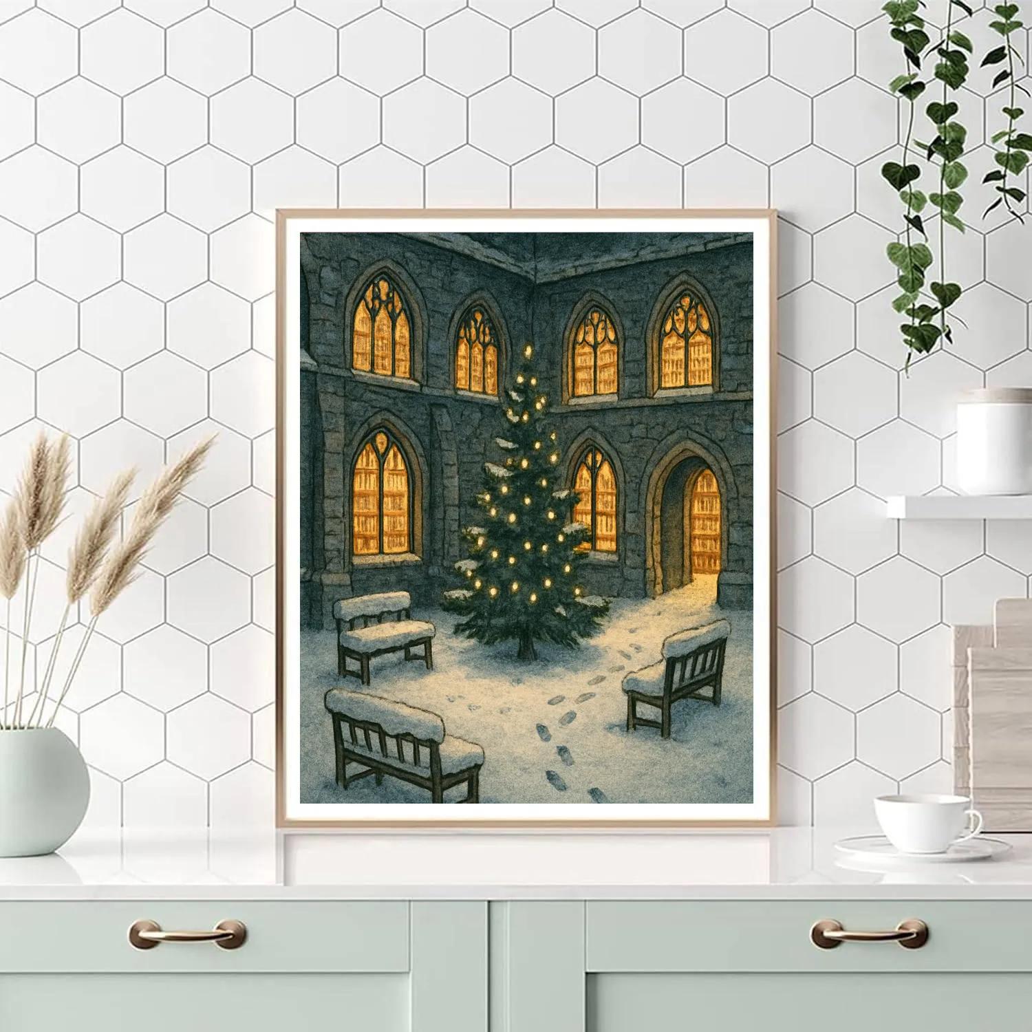 Secret Snowy Library Courtyard Paint by numbers art