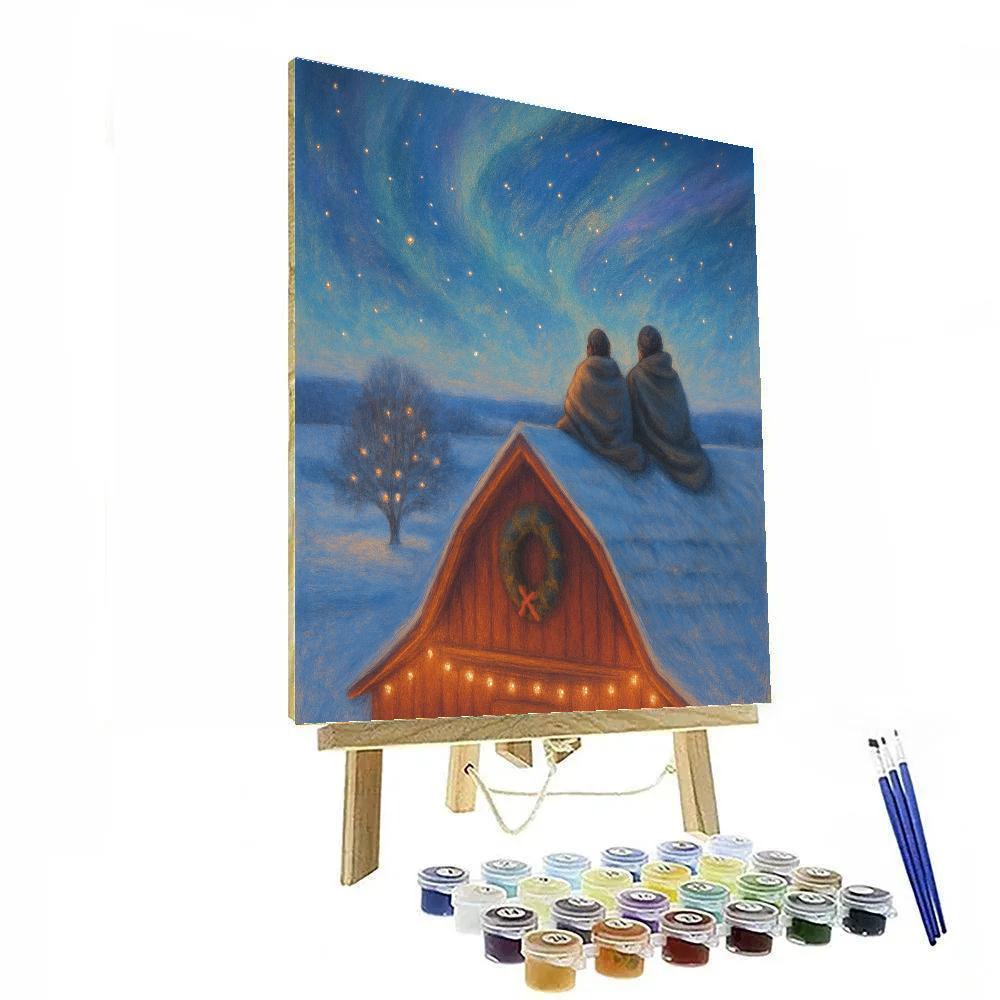 Stargazing On The Snowy Barn Roof paint by numbers