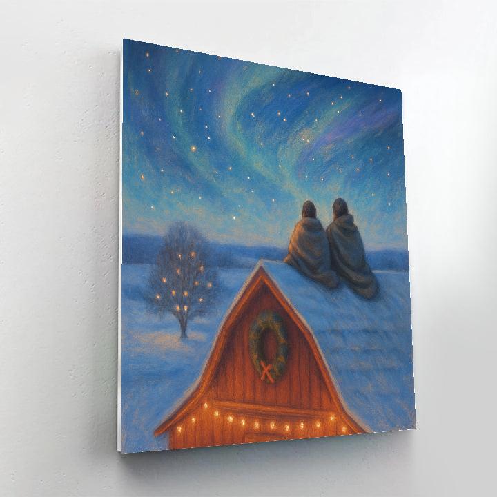 Stargazing On The Snowy Barn Roof paint by numbers