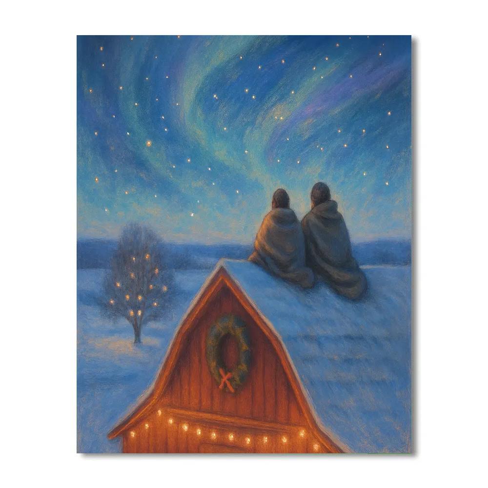 Stargazing On The Snowy Barn Roof paint by numbers