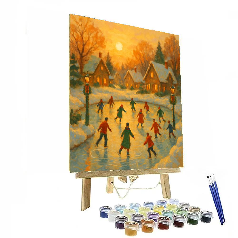 Village Skating Pond At Golden Hour DIY paint by numbers