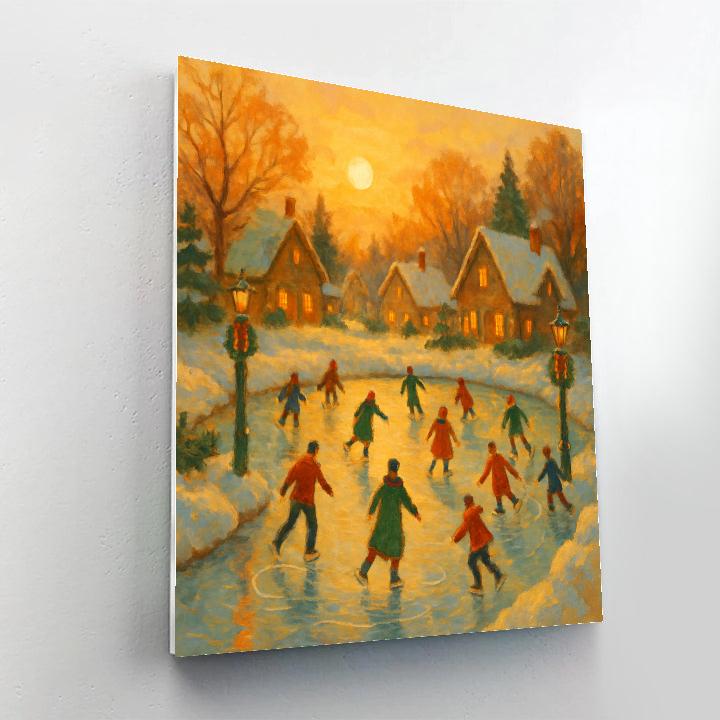 Village Skating Pond At Golden Hour DIY paint by numbers