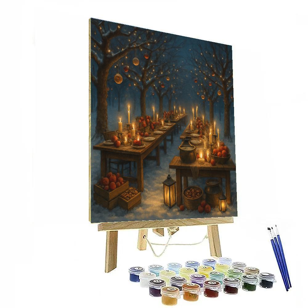 Moonlit Snowy Orchard Feast Painting by numbers kit