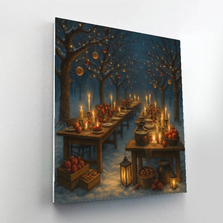 Moonlit Snowy Orchard Feast Painting by numbers kit