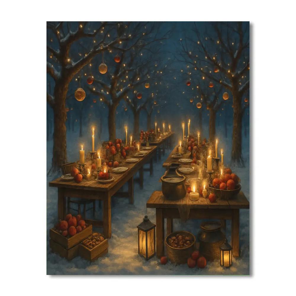 Moonlit Snowy Orchard Feast Painting by numbers kit