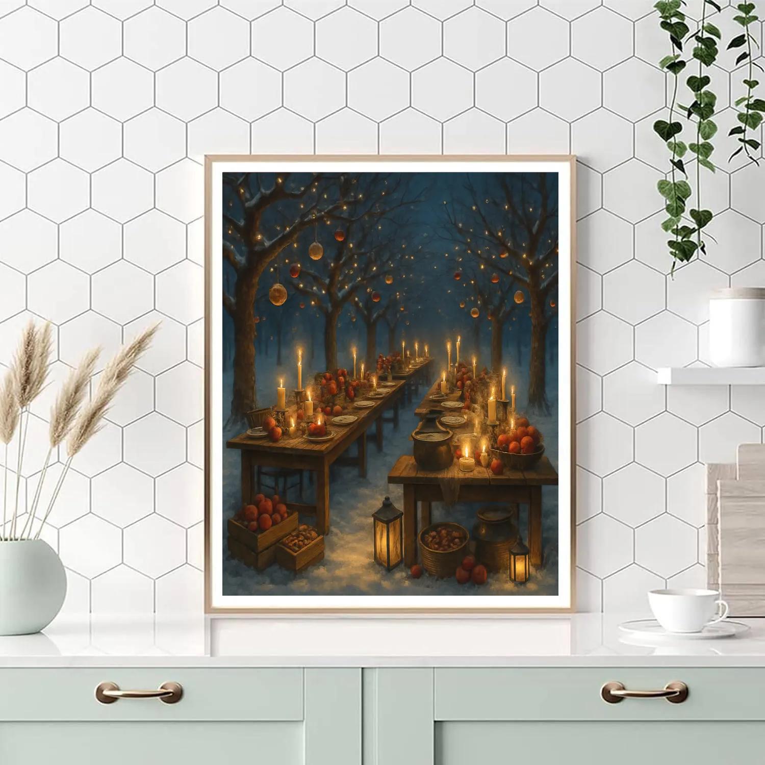 Moonlit Snowy Orchard Feast Painting by numbers kit