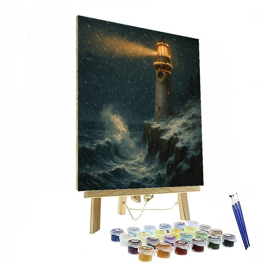 Christmas Lighthouse On Icy Cliffs paint by color