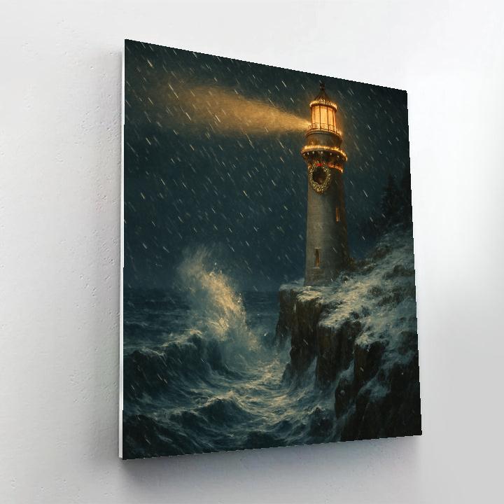 Christmas Lighthouse On Icy Cliffs paint by color