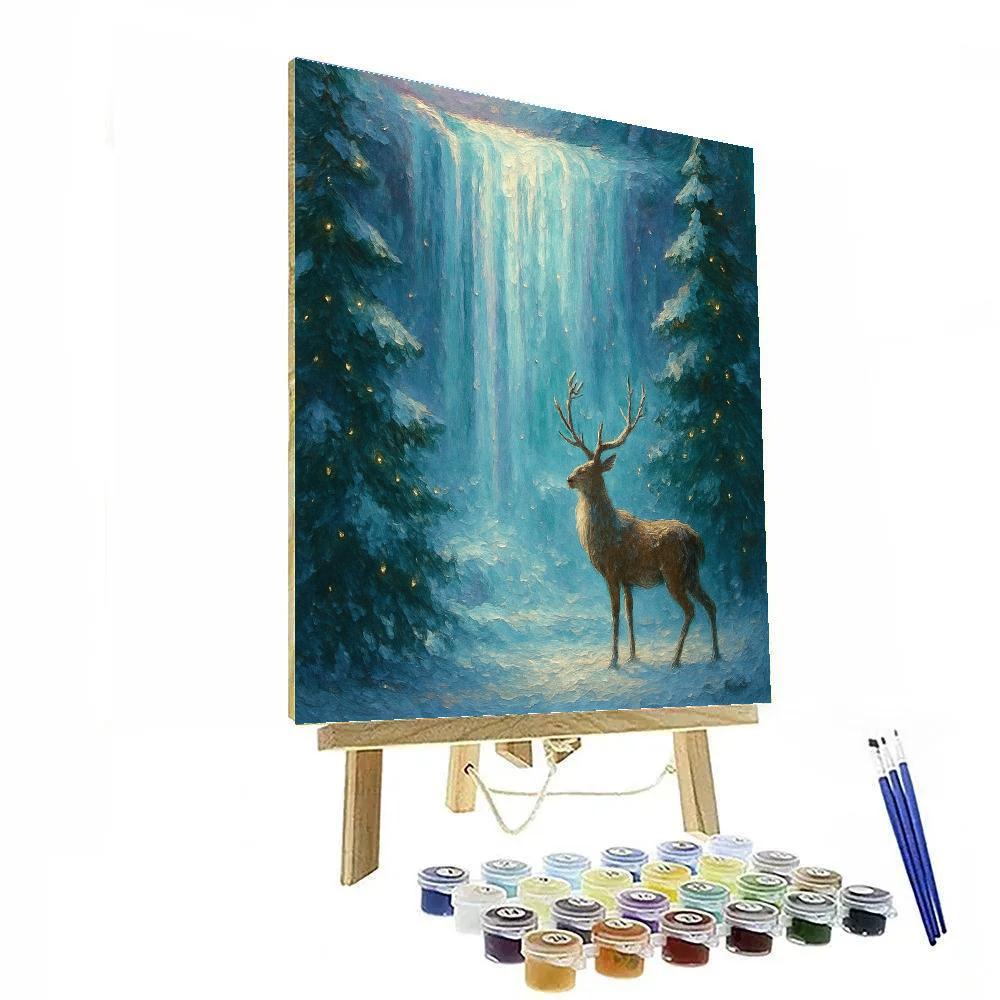 Winter Deer By The Frozen Waterfall paint by number