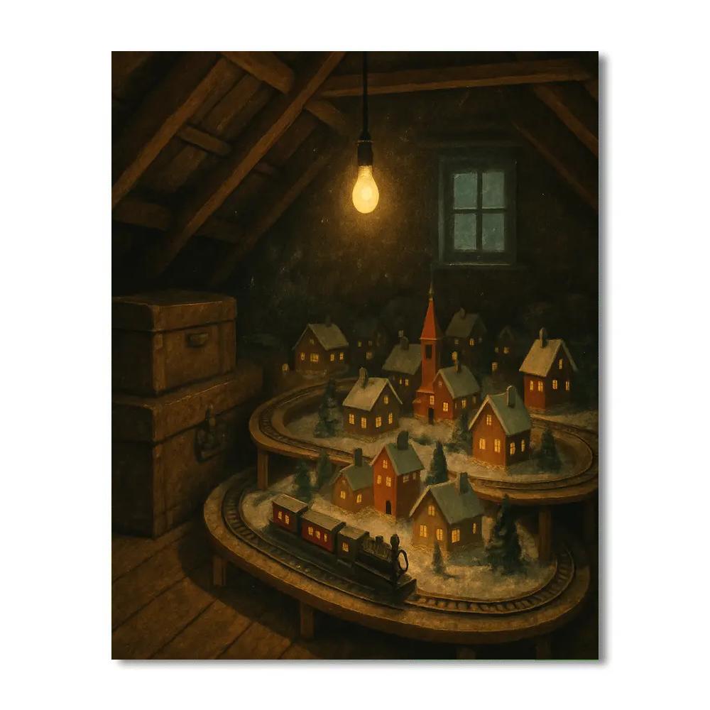 Holiday Train Set In Attic Village Paint by numbers kits