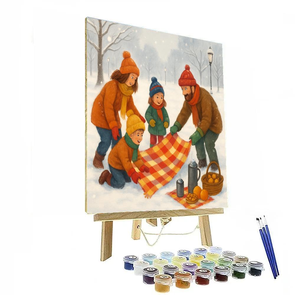 Christmas Picnic In The Snowy Park paint by color