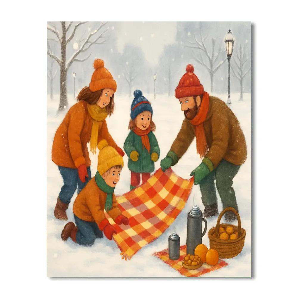 Christmas Picnic In The Snowy Park paint by color