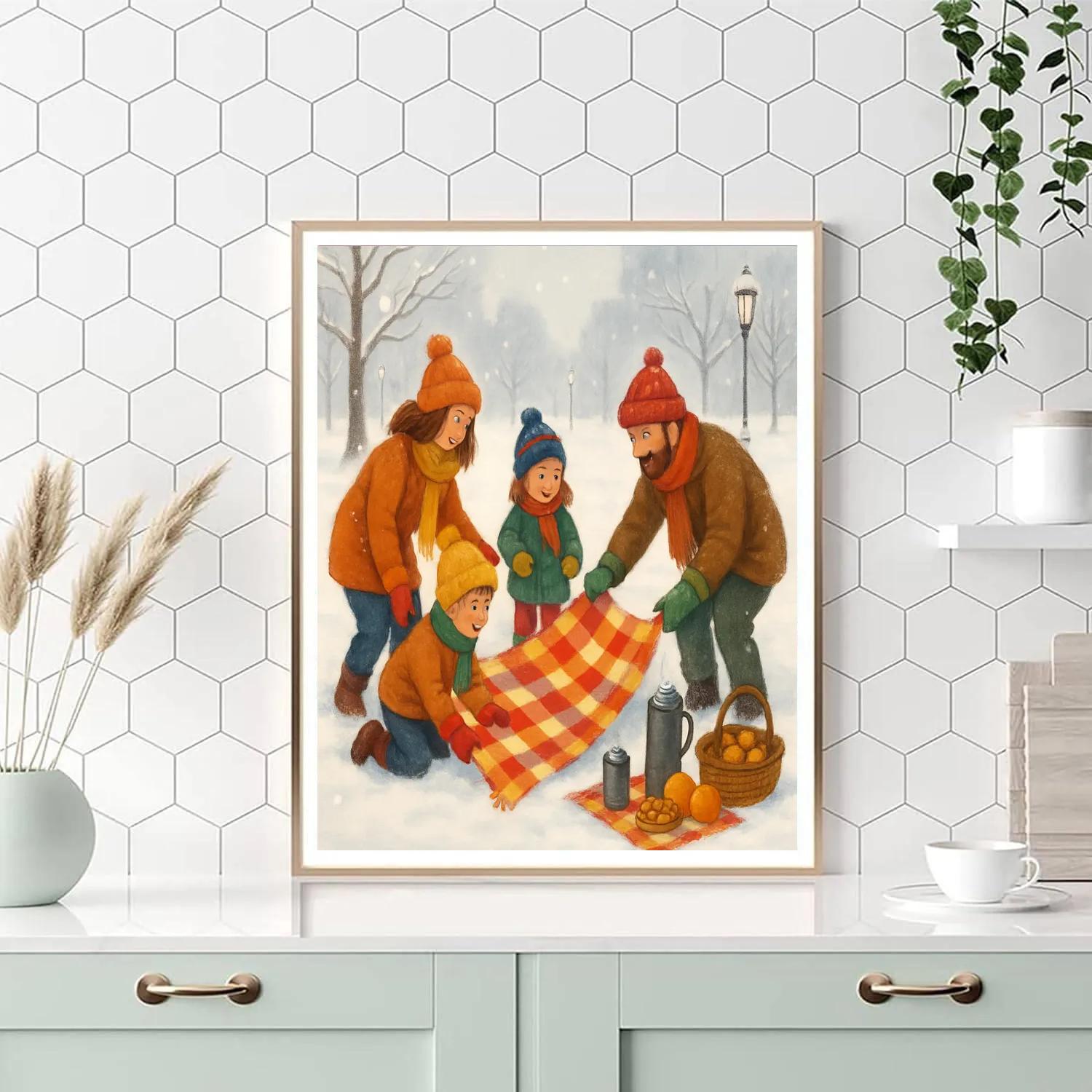 Christmas Picnic In The Snowy Park paint by color