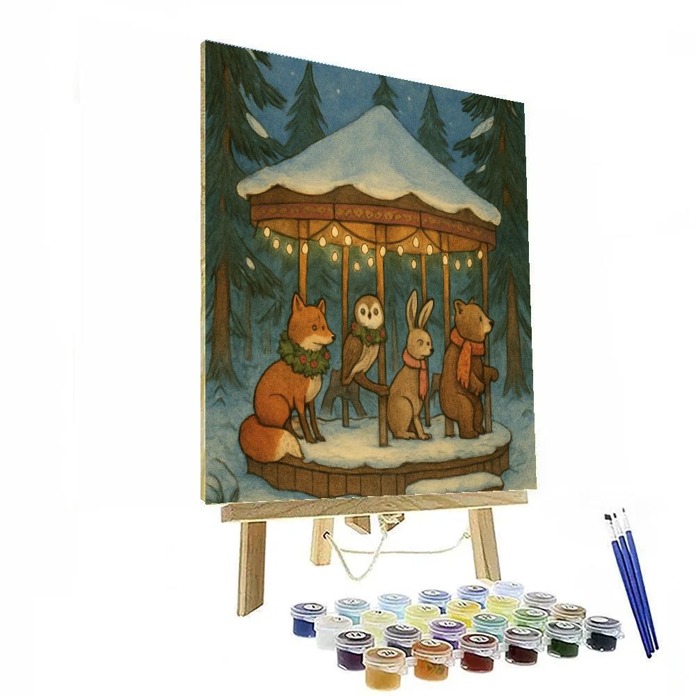 Snow Covered Carousel Of Forest Animals painting number kit