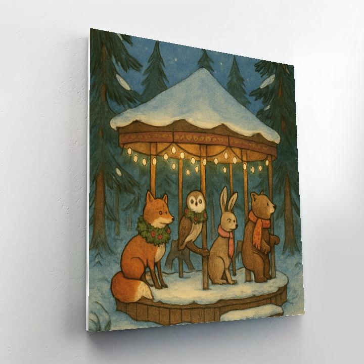 Snow Covered Carousel Of Forest Animals painting number kit