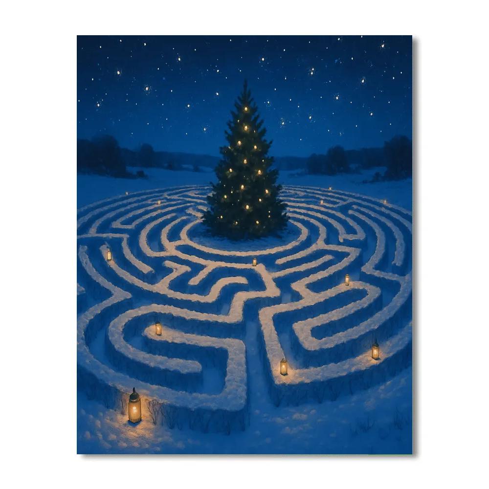 Lantern Lit Snow Maze In The Field Paint by numbers kits