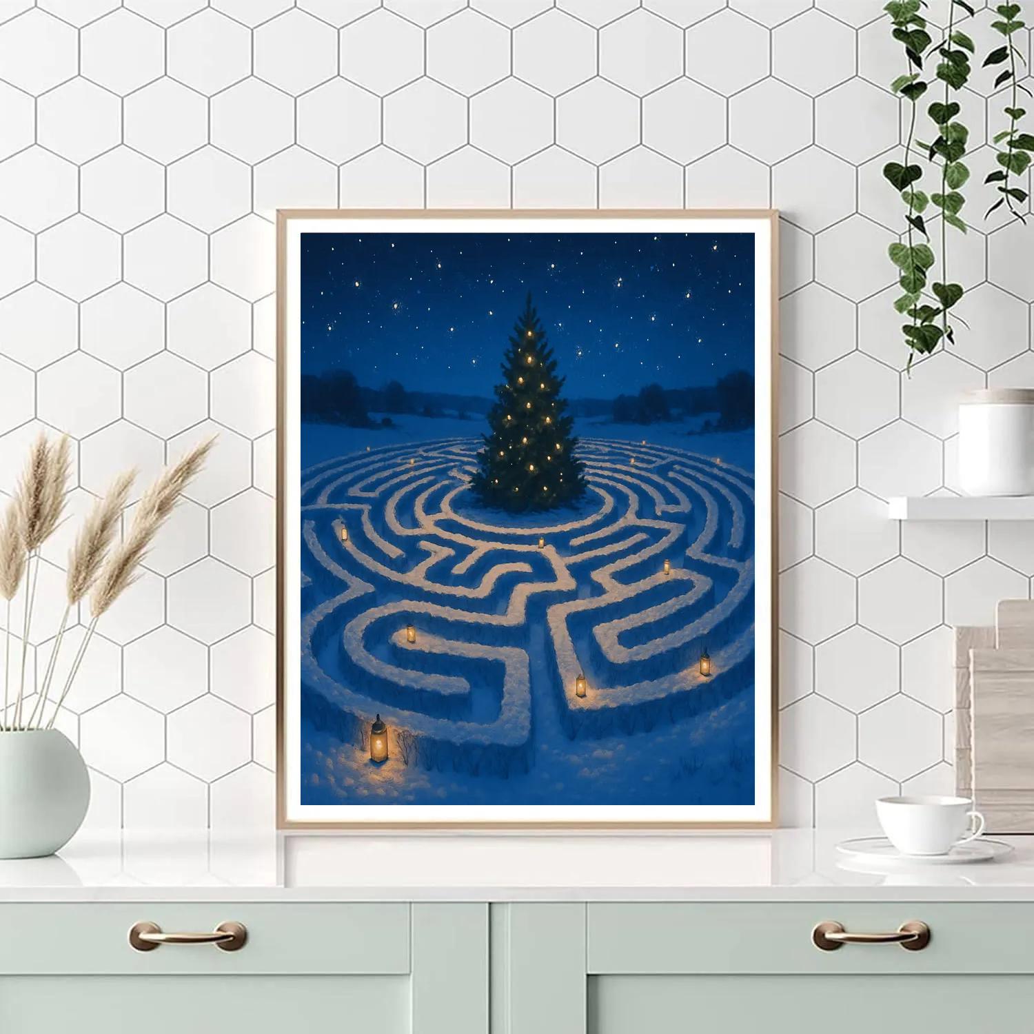 Lantern Lit Snow Maze In The Field Paint by numbers kits