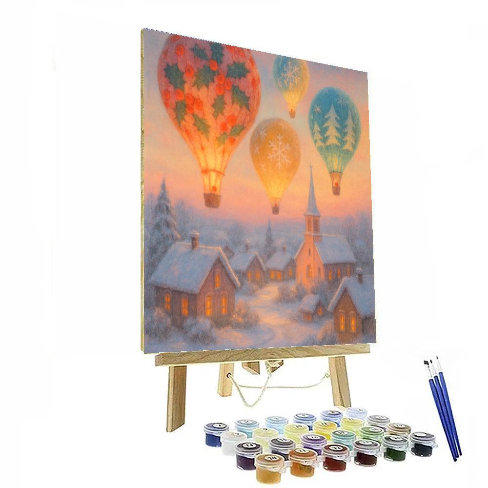 Christmas Hot Air Balloons Above Village Paint by numbers kits