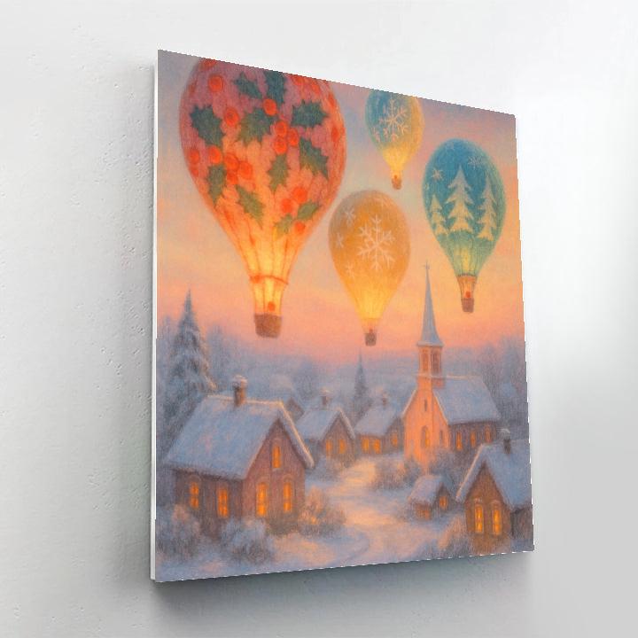 Christmas Hot Air Balloons Above Village Paint by numbers kits
