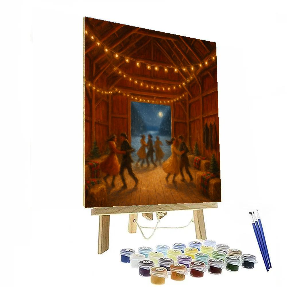 Winter Barn Dance With String Lights Numbered painting kits