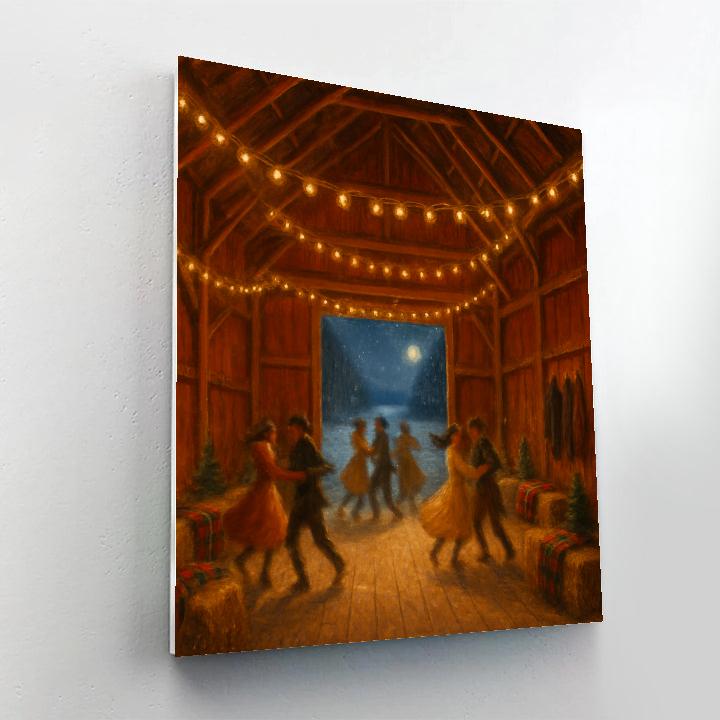 Winter Barn Dance With String Lights Numbered painting kits